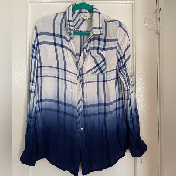 Vintage Havana Tops - Vintage Havana Dip-Dye Plaid Flannel Shirt